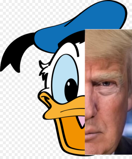 Crude photoshop of half of Donald Duck's face and half of Donald Trump's (the latter taken from the photoshop pairing him with Elvis).