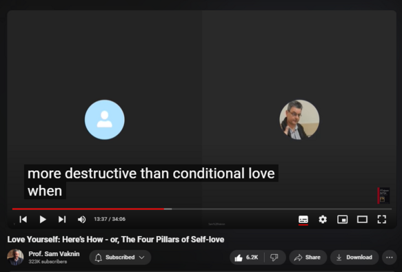 https://www.youtube.com/watch?v=2vzBf9QvClo
143,179 views  12 May 2020  Mind of the Psychopathic Narcissist
NEW CHANNEL Nothingness: Antidote to Narcissism
  

 / @nothingnessnonarcissism  

Self-love is not Narcissism http://samvak.tripod.com/faq23.html
 
Self-love is a healthy self-regard and the pursuit of one's happiness and favorable outcomes. It rests on four pillars:
 
1. Self-awareness: an intimate, detailed and compassionate knowledge of oneself, a SWOT analysis: strengths, weaknesses, others's roles, and threats
 
2. Self-acceptance: the unconditional embrace of one's core identity, personality, character, temperament, relationships, experiences, and life circumstances.
 
3. Self-trust: the conviction that one has one's best interests in mind, is watching one's back, and has agency and autonomy: one is not controlled by or dependent upon others in a compromising fashion
 
4. Self-efficacy: the belief, gleaned from and honed by experience, that one is capable of setting rational, realistic, and beneficial goals and possesses the wherewithal to realize outcomes commensurate with one's aims.
 
Self-love is the only reliable compass in life. Experience usually comes too late, when its lessons can no longer be implemented because of old age, lost opportunities, and changed circumstances. It is also pretty useless: no two people or situations are the same. But self-love is a rock: a stable, reliable, immovable, and immutable guide and the truest of loyal friends whose on