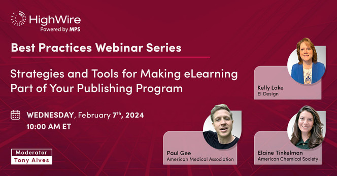 Poster of HighWire's webinar on eLearning Strategies for Publishers.

Bios of all presenters are given.