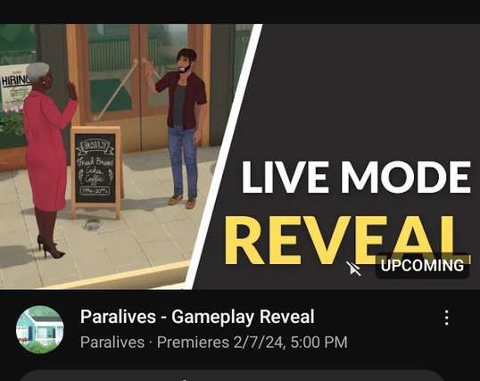 A partial screenshot of Youtube. Paralive's official channel has an upcoming video for a Gameplay Reveal !