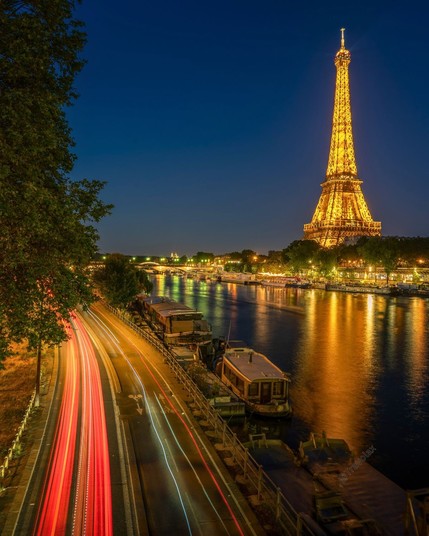 Eiffel Tower at Night in Paris, France