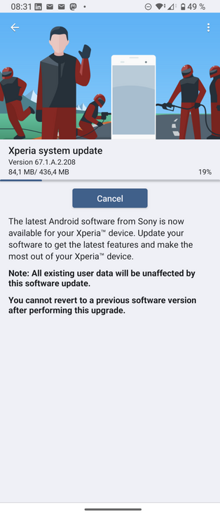 Updater showing update size and generic text about changes