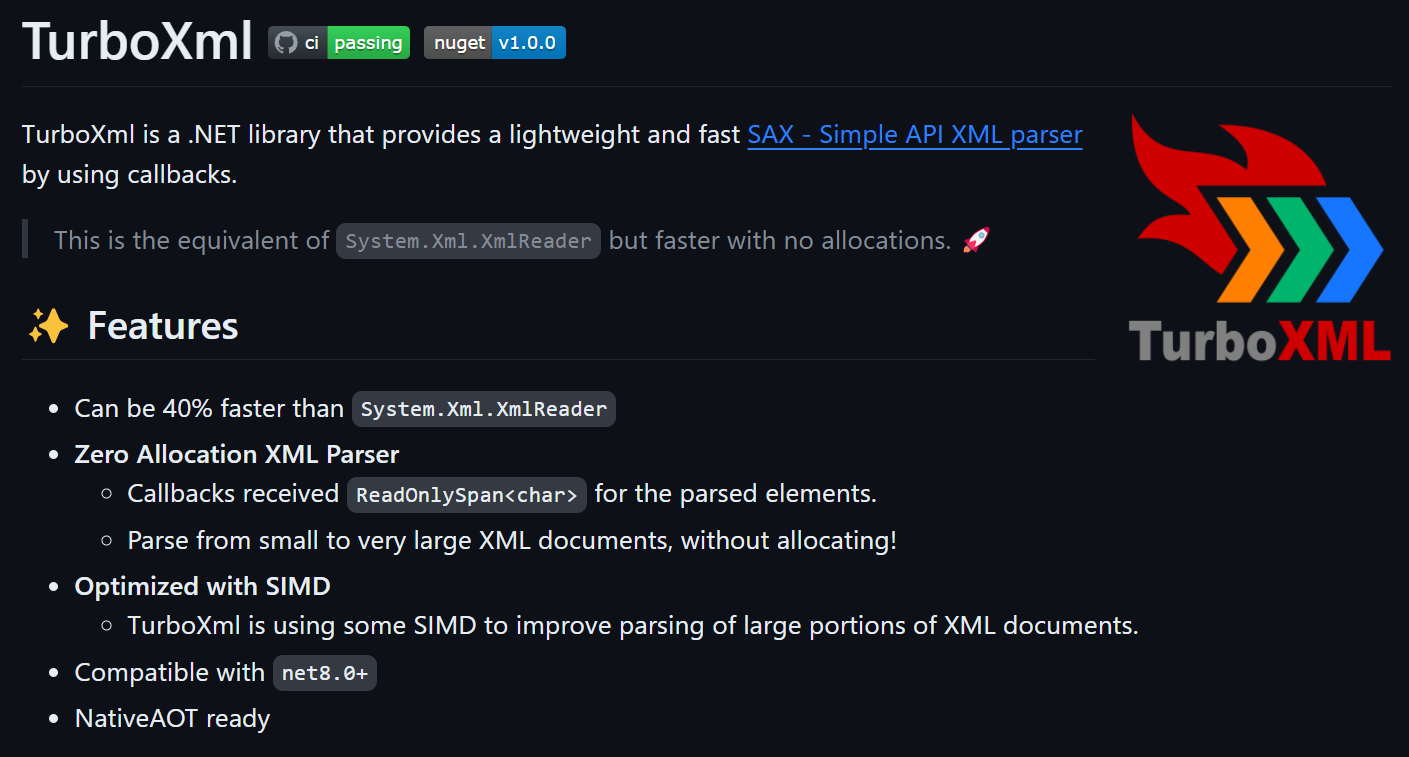 Alexandre Mutel: "Heya! 🥳 Just released TurboXml https://github.com ...