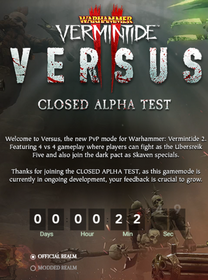 Imagen del launcher ligerísimo (apenas algo más de cien MB) del modo versus de Warhammer Vermintide 2 en alfa cerrada. Le quedan unos minutos para ser accesible.
