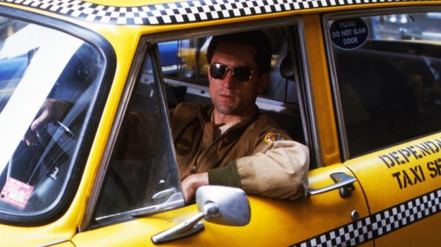 Robert DeNiro, sitting in a taxi cab, from the film Taxi Driver