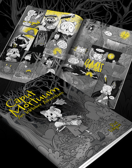 image of comic book mock ups. One shows the cover, and the other shows a double page spread.