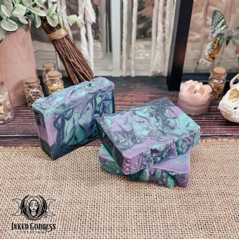 A photo of the exclusive "Filthy Witch Handmade Soap Bar" product from Inked Goddess Creations.