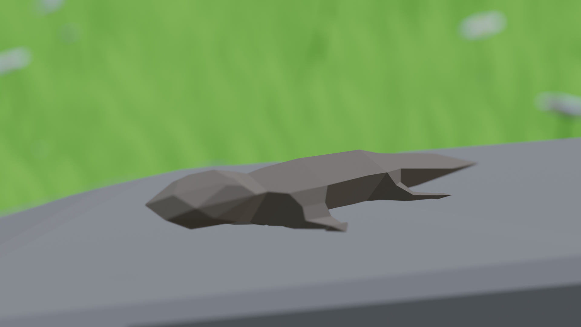 Another image from the same scene, this time a close up of a low poly lizard basking on a rock