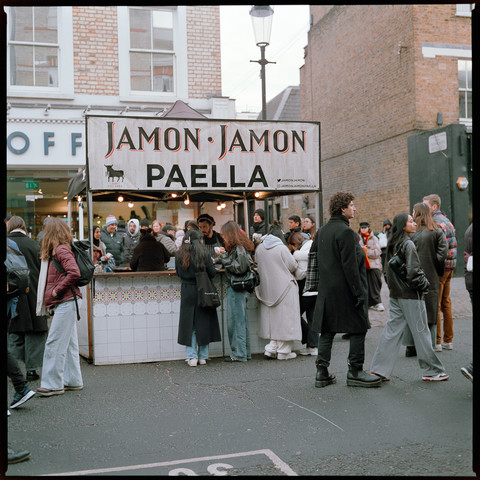 Photo of a paella stall in Portobello Market.
