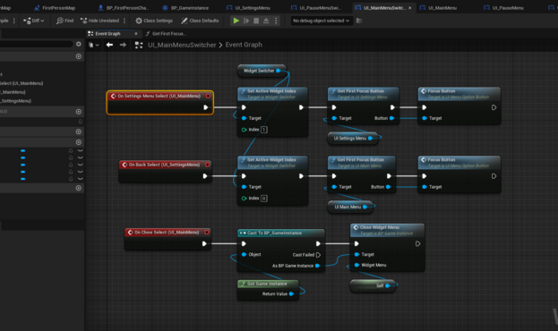 Screenshot of Unreal's graph editor with many nodes because it's a clicks-not-code interface and game logic can be complicated