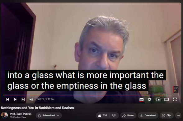 https://www.youtube.com/watch?v=Ap447DvroyI
Nothingness and You in Buddhism and Daoism


9,838 views  17 Dec 2020  Nothingness: Antidote to Narcissism
Nothingness in my philosophy has roots in Buddhism and Neo-Daoism.

NEW CHANNEL Nothingness: Antidote to Narcissism
  

 / @nothingnessnonarcissism  

Nothingness: Antidote to Narcissism Playlist
  

 • Love Yourself: Here’s How - or, The F...