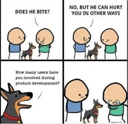 A meme pointing out how dumb product people are.