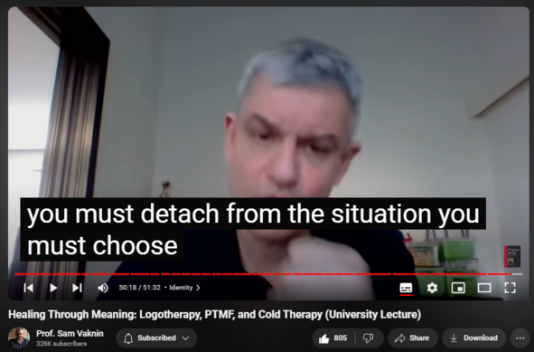 https://www.youtube.com/watch?v=iyMBc-ub63I
Healing Through Meaning: Logotherapy, PTMF, and Cold Therapy (University Lecture)

17,744 views  23 Dec 2020  Mind of the Psychopathic Narcissist
The Power Threat Meaning Framework is a new perspective on why people sometimes experience a whole range of forms of distress, confusion, fear, despair, and troubled or troubling behaviour. It is an alternative to the more traditional models based on psychiatric diagnosis. 

Cold Therapy and Nothingness: False Self is organizing and explanatory principle and generator of meaning. By dismantling, the narcissist re-experiences his traumas and must try to make sense of them (construct a new narrative).

Viktor Frankl’s Logotherapy is based on the premise that the human person is motivated by a “will to meaning,” an inner pull to find a meaning in life. The following list of tenets represents basic principles of logotherapy:

1. Life has meaning under all circumstances, even the most miserable ones.
2. Our main motivation for living is our will to find meaning in life.
3. We have freedom to find meaning in what we do, and what we experience, or at least in the stand we take when faced with a situation of unchangeable suffering.