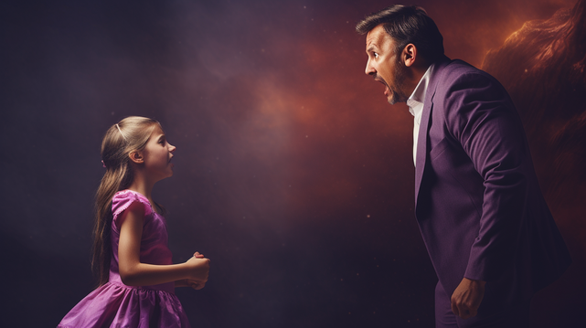 A young girl being yelled at by a mean old dude