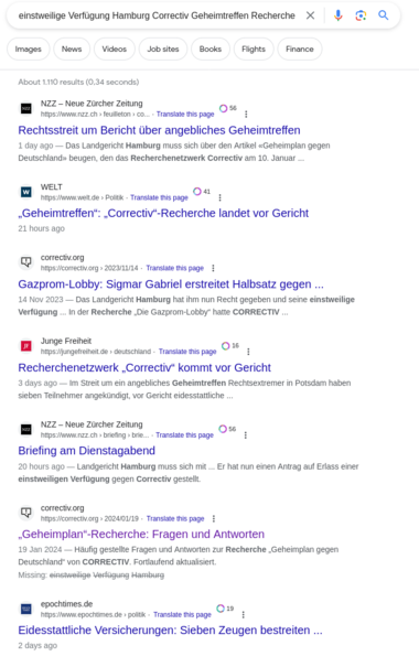 Google Suchergebnisse