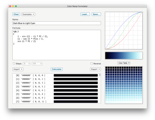 Color Ramp Formulator Example of Color Table