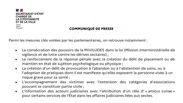 Communiqué de presse du Secrétariat d'État chargé de la citoyenneté et de la Ville.
Liste des mesures clés votées par les parlementaires.