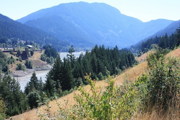 A view of the Fraser River looking upstream toward the canyons we now call Hell's Gate and Black Canyon.