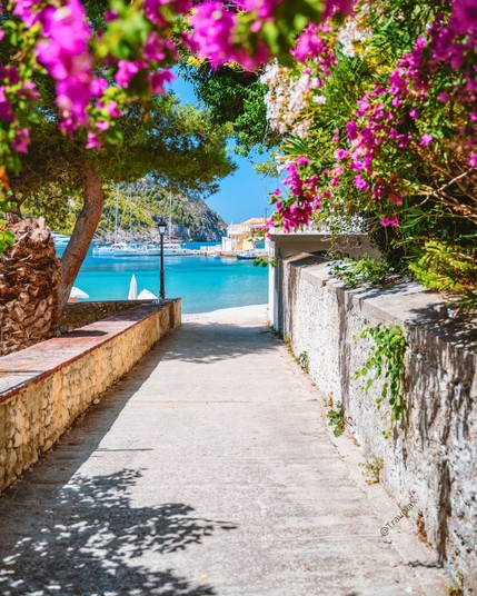 Assos village street in Kefalonia, Greece