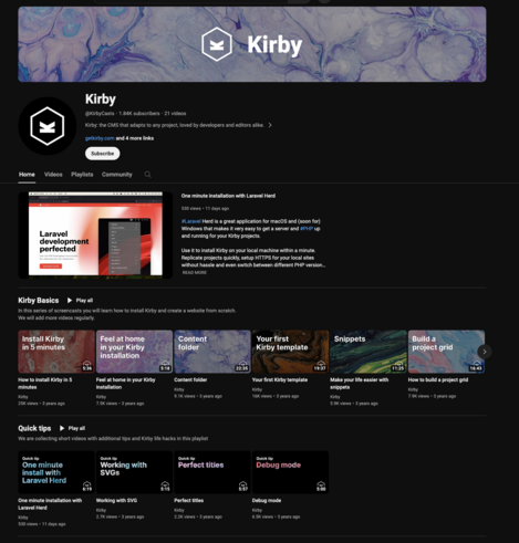 YouTube channel of Kirby with multiple screencasts series, all with new thumbnails