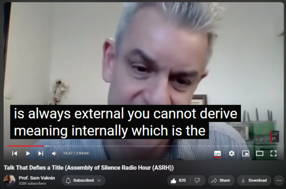 https://www.youtube.com/watch?v=70gg_b3h2pg
Talk That Defies a Title (Assembly of Silence Radio Hour (ASRH))

17,616 views  21 May 2021  Mind of the Psychopathic Narcissist
From narcissism to the new normal to nothingness - it is all here!

Original posted:   

 • Narcissism and Psychopathy: Our New N...  

Audio only version: https://silentassembly.libsyn.com/nar...