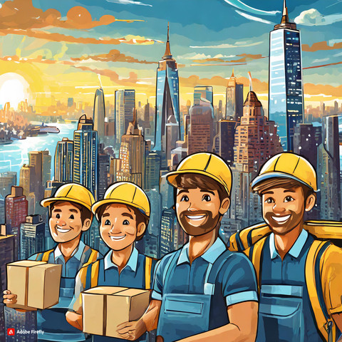 This image depicts the delivery man from the best delivery services in the city of new york. 