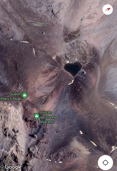 A heart shaped volcano crater