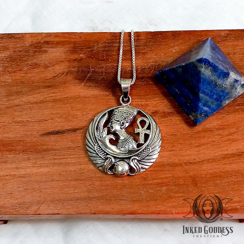 A photo of the "Egyptian Sterling Silver Necklace" product from Inked Goddess Creations.