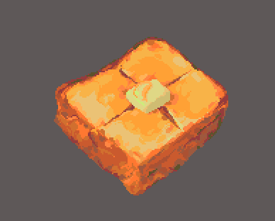 a pixel art of a thick toast covered with melted butter and a small block of butter in the middle.