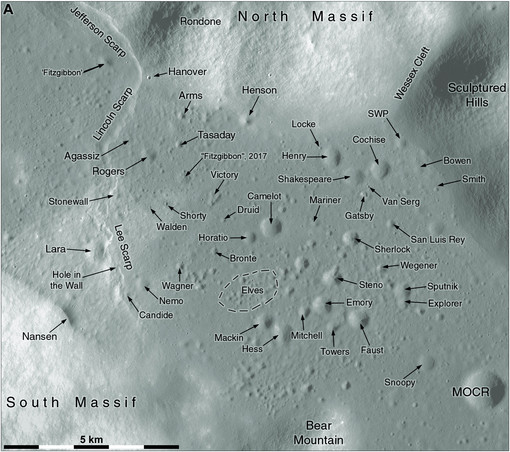 Names of craters and other features at the Apollo 17 landing site.