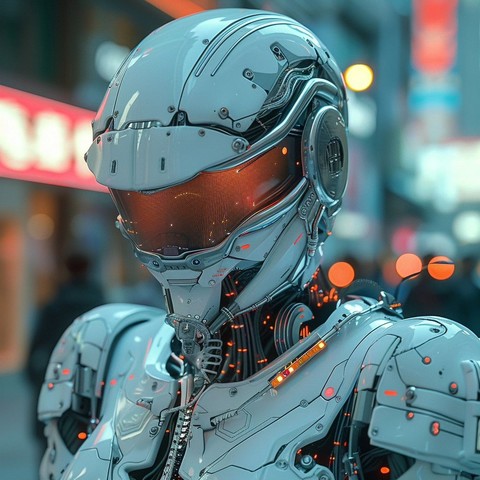 Cybernetic Musician Android. ️An android musician with built-in instruments and a holographic stage for futuristic music performances