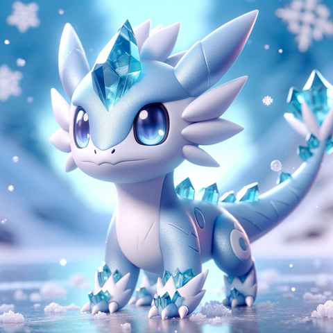 Draggomon: A spin off dragon edition of Pokémon made with Ai, Ice type baby Draggo
