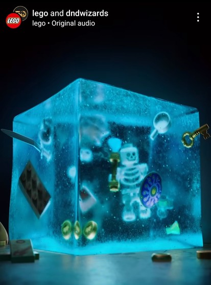 A LEGO skeleton inside a gelatinous cube