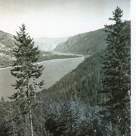 The lower Arrow Lake on the Columbia River, looking up the lake toward the narrows that separated it from the Upper Lake. In 1846, Paul Kane came down this river.