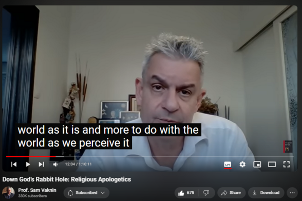 Down God’s Rabbit Hole: Religious Apologetics
https://www.youtube.com/watch?v=0lxaEP_1lps&list=PLsh_y_ett4o3RTSj7sW28ykk51HfHMNXQ&index=70

12,283 views  4 Oct 2022  Nothingness: Antidote to Narcissism
Reading "I Don't Have Enough Faith to Be an Atheist"

p.132 mind mine, p. 154 parsimony Occam’s, p. 155 multiple solutions to same puzzle (=environment)

A. Kant: we cannot know the real world
CA. Kant said that we cannot know the world as it is, but never denied its reality.

Ornery agnostic: god is not knowable or provable. Not atheist (faith that there is no god).

Reason works, hence my trust in reason when it comes to reality.
Trust and faith should not be confused: the former is evidence-based, the latter is axiomatic.

So, I trust religion because it seems to work in society and psychology, it is a psychosocial regulator.