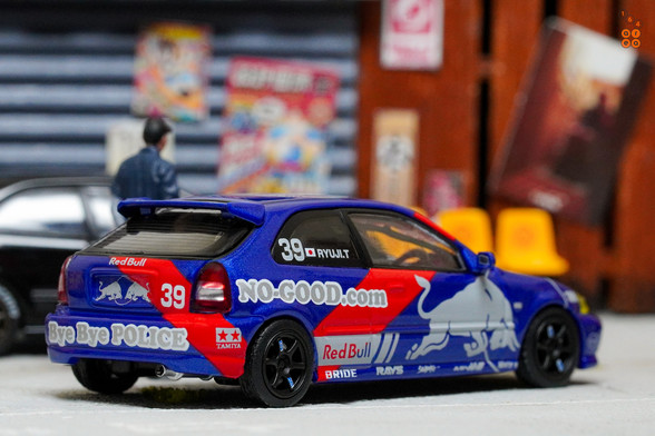 Honda Civic Type-R EK9 No Good Racing Red Bull Livery by INNO64 in 1:64 scale with 1:64 figure on area 164