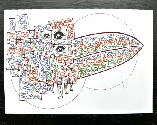 Blocks, bubbles, bird.
