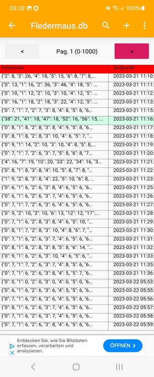 Screenshot von ein paar Datensätzen. 