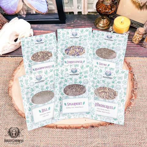 A photo of the exclusive "Ostara Herb Set" product from Inked Goddess Creations.