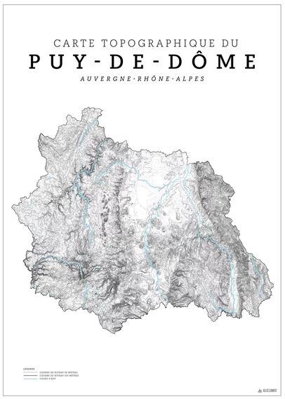 affiche département du puy de dome topographique