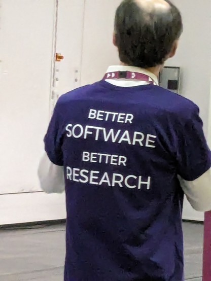 Back of shirt stating "better software better research"