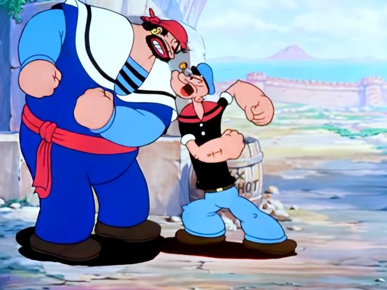 Popeye facing off against Sinbad from the 1936 cartoon short 'Popeye the Sailor Meets Sinbad the Sailor'