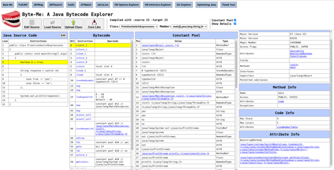 Screenshot showing how you can now easily navigate Java bytecode using hyperlinks.