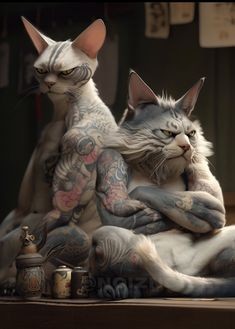 zwei schlecht gelaunte katzen (KI)