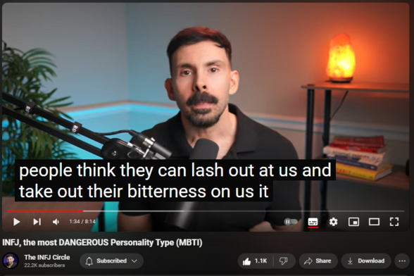 https://www.youtube.com/watch?v=7sOOvu1qt3Y
INFJ, the most DANGEROUS Personality Type (MBTI)

13,888 views  2 Mar 2024
In this video I discuss 6 reasons why the INFJ Myers-Briggs personality type is the most DANGEROUS of all types. The INFJs combination of observation, emotional intelligence, and logic make them a fierce opponent. 

If you would like to learn more about the INFJ personality type and how to live an awesome life as an INFJ - sign up for my free weekly newsletter below!

Sign up for my INFJ Circle Newsletter here:

https://theinfjcircle.com/email/