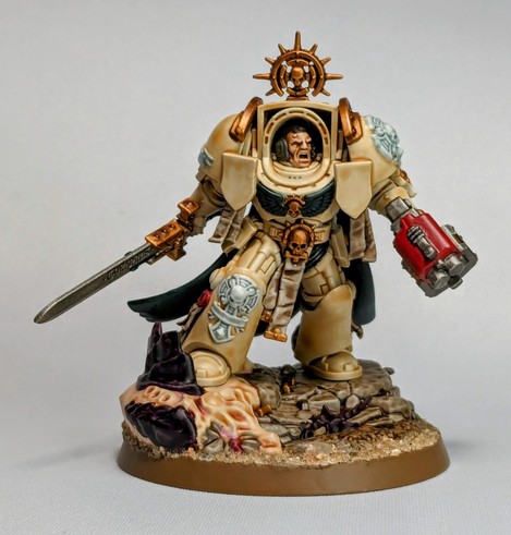 Captain in Terminator armor from the Leviathan box set painted in Dark Angels Deathwing colors.