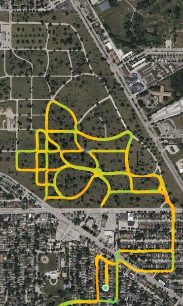 Map of a cemetery bike ride.