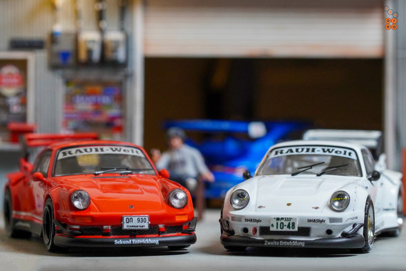 Porsche RWB 930 Painkiller Ver 2 and Kamizawa by Tarmac Works in 1:64 scale with 1:64 figure on area 164