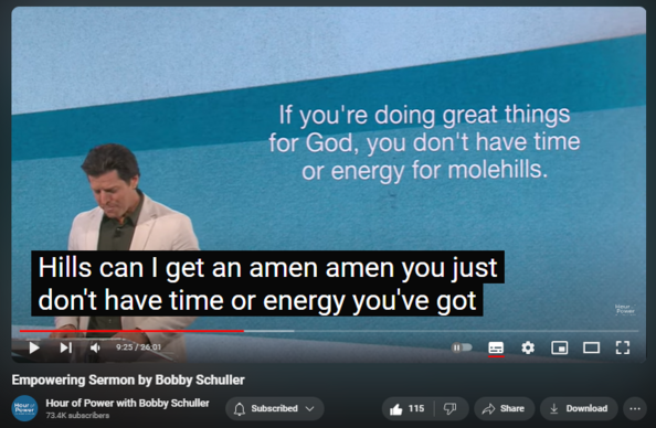 Empowering Sermon by Bobby Schuller
https://www.youtube.com/watch?v=8wdv7NRX05s

2,594 views  2 Mar 2024  IRVINE
Pastor Bobby offers six ways that unstoppable dreamers rise above with his message, “Unstoppable Dreamer: Rising Above Ridicule to Success.”

🔗 Full service:   

 • Unstoppable Dreamer: Rising Above Rid...  

🔔 Subscribe for weekly inspiration: https://bit.ly/3yMUtEr
💪 Support Hour of Power: https://bit.ly/3GrKKGI

Connect with us on social media:
📘 Facebook: https://bit.ly/3zxnC6O
📸 Instagram: https://bit.ly/3FFf3ut

Dive into Pastor Bobby Schuller's impactful sermons, offering profound Christian teachings and Bible lessons for today's world. Experience faith-based inspiration and guidance on your spiritual journey. Our channel is a sanctuary for worship teachings and Christian guidance. Whether you're new to Christian motivation or seeking deeper Bible study insights, this is your online church home. Subscribe now and embrace the Christian hope we share. 🙏 #ChristianInspiration #PastorBobbySchuller