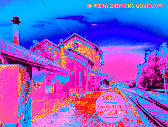Color solarization picture: Old railway station